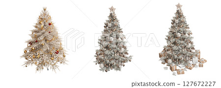 Christmas tree with decorations, isolate on a transparent background, 3d illustration, cg render Christmas tree with decorations, isolate on a transparent background, 3d illustration, cg render 127672227