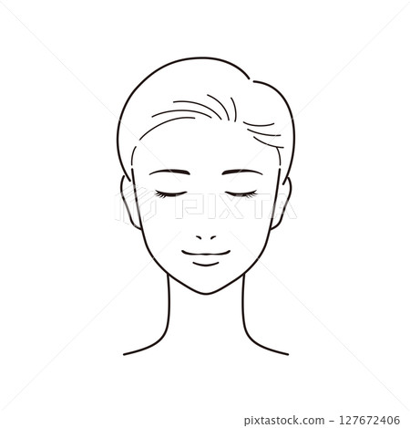 A woman with short hair doing skin care with her eyes closed 127672406