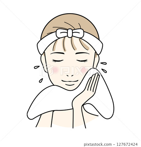 Long-haired woman doing skin care, washing face Long-haired woman doing skin care, washing face 127672424