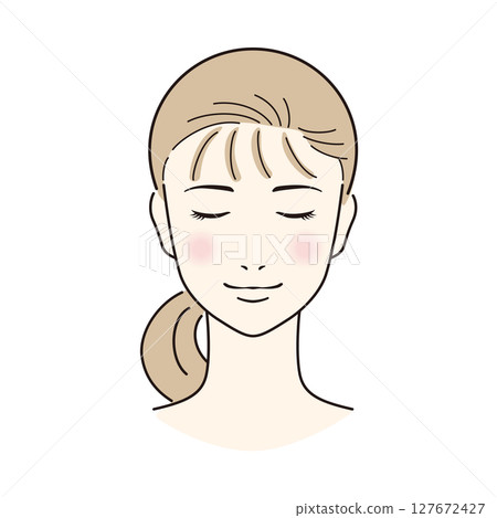 Long-haired woman doing skin care with eyes closed Long-haired woman doing skin care with eyes closed 127672427