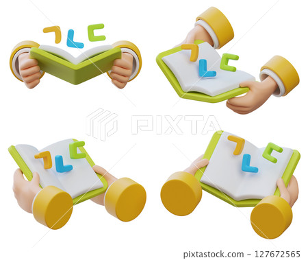 open korean textbook with hand 3D icon 127672565