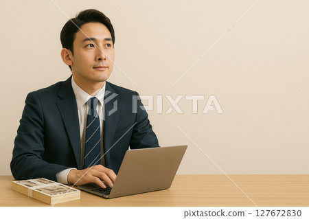 一名男子在電腦前思考 一名男子在電腦前思考 127672830