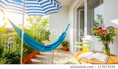 Sunny Balcony Oasis with Hammock 127673049