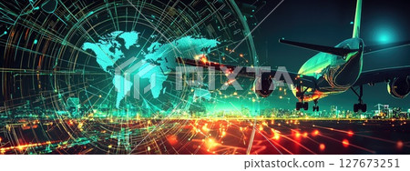 A minimalist abstract wallpaper that conveys themes of Global Logistics with Airplane 127673251