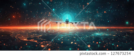 A minimalist abstract wallpaper that conveys themes of Global Logistics Network Concept with Airplane 127673254