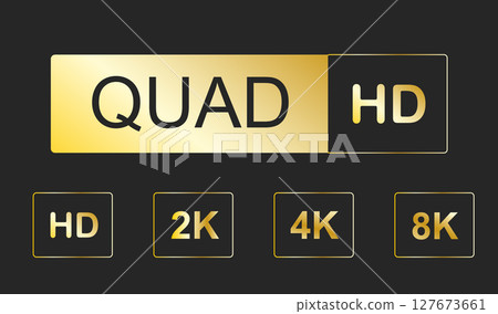 Video resolutions full ultra quad HD, video quality badge icon. Video resolution set. Video resolutions full ultra quad HD, video quality badge icon. Video resolution set. 127673661