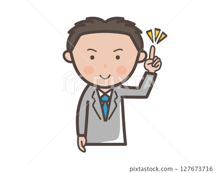 Upper body illustration of a young male businessman explaining the points Upper body illustration of a young male businessman explaining the points 127673716