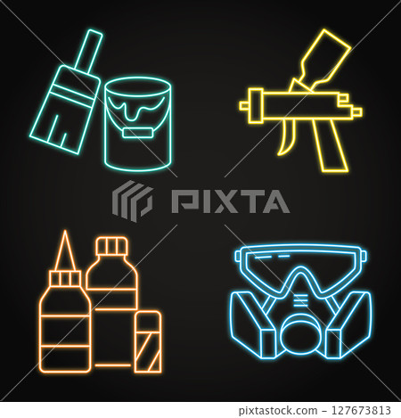 Craft and painting tools neon icon set 127673813