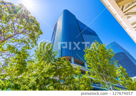 Tokyo cityscape, Japan, June. View of Takanawa Gateway City in front of Takanawa Gateway Station, etc. 127674057