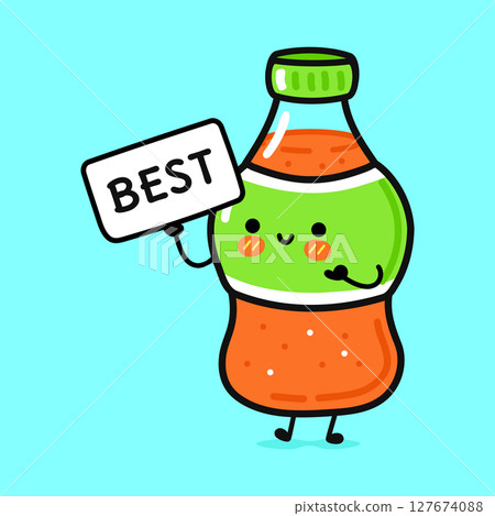 A happy soda bottle character holding a best sign, a great design A happy soda bottle character holding a best sign, a great design 127674088