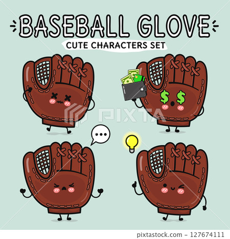 Cute and expressive cartoon Baseball Gloves illustrating various emotions, ideas, and financial aspects. Cute and expressive cartoon Baseball Gloves illustrating various emotions, ideas, and financial aspects. 127674111