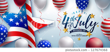 Fourth of July Independence Day Banner Design with American Flag Pattern Party Balloon on Light Background. 4th of July USA National Holiday Vector Illustration with Typography Elements for Flyer Fourth of July Independence Day Banner Design with American Flag Pattern Party Balloon on Light Background. 4th of July USA National Holiday Vector Illustration with Typography Elements for Flyer 127674368