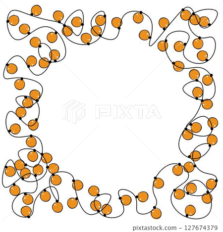 Colorful christmas lights Frame circle round template in square. Vector graphic line ink illustration. design for fashion graphics, textile prints, fabrics, wallpapers. 127674379