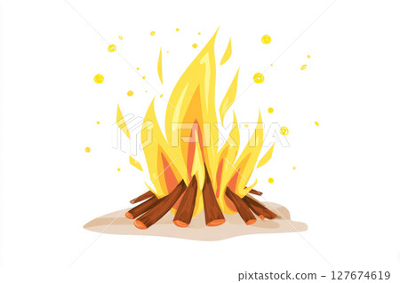 Bonfire with flickering stylized flames on white 127674619