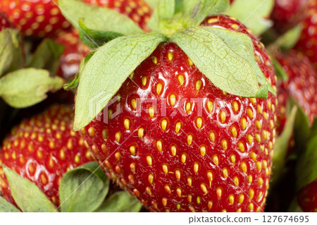 Juicy Strawberries Close-Up. Vibrant Red Berry Texture for Design. 127674695