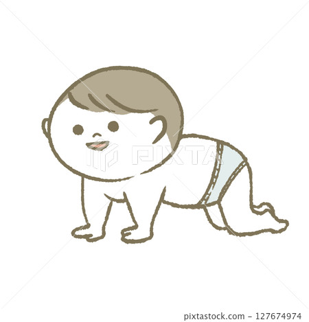 嬰兒在尿布裡爬行 嬰兒在尿布裡爬行 127674974