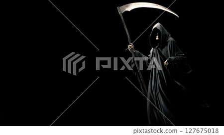 死神手持大鐮刀,直視前方 死神手持大鐮刀,直視前方 127675018