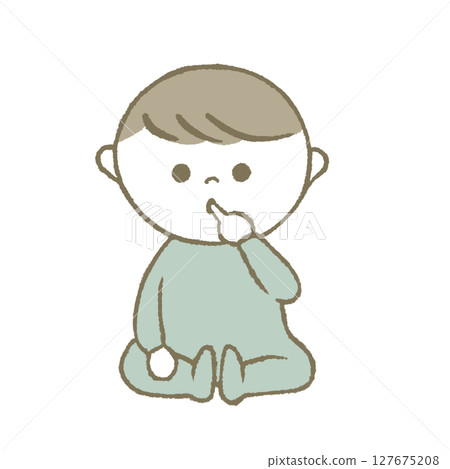 Baby holding finger, light blue 127675208