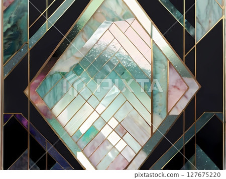Art Deco mother-of-pearl image black and gold luxury card background design 127675220