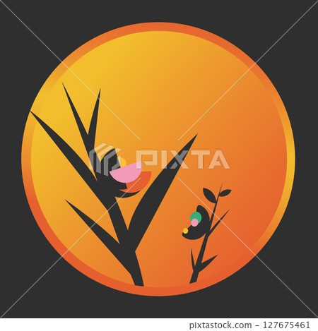 Black flowers in round frame. Vector illustration. Black flowers in round frame. Vector illustration. 127675461