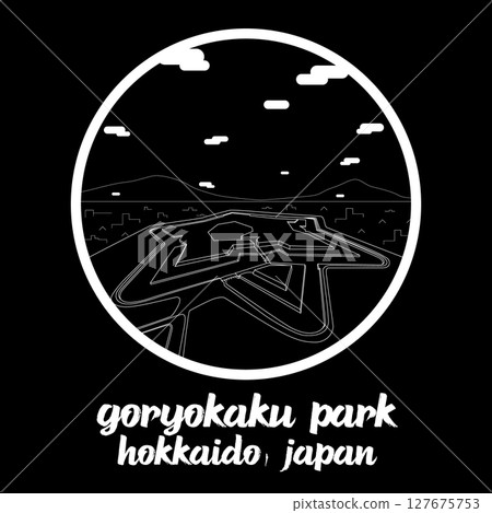 Circle Icon Goryokaku Park. Vector illustration 127675753