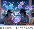 Couple enjoying AR glasses in the living room 127675829