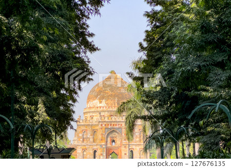 India Delhi 2024 October 18 Lodi Tomb in Delhi, India, an iconic historical monument with Indo India Delhi 2024 October 18 Lodi Tomb in Delhi, India, an iconic historical monument with Indo 127676135