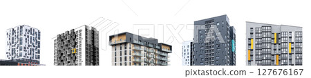 Set of tall modern condo towers with concrete facade and minimal design. Contemporary urban Set of tall modern condo towers with concrete facade and minimal design. Contemporary urban 127676167
