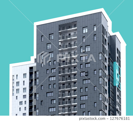 Tall modern apartment building with structured facade and multiple windows. Urban highrise Tall modern apartment building with structured facade and multiple windows. Urban highrise 127676181