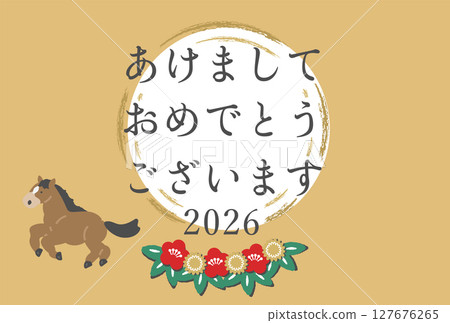 奔馬插圖新年賀卡設計2026年 奔馬插圖新年賀卡設計2026年 127676265