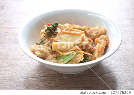 boiled pickled cabbage with pork innard in clear soup on bowl  127676299