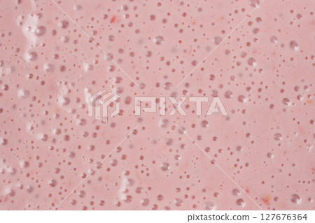 Strawberry milkshake surface, abstract cooking pink background with bubbles. 127676364