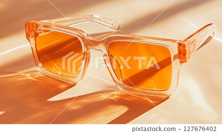 Stylish transparent peach orange and modern sunglasses Stylish transparent peach orange and modern sunglasses 127676402