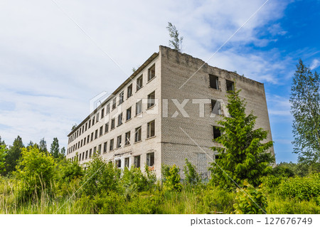 Abandoned Concrete Building at Former Radar Base Village Irbene, Latvia, Reclaimed by Nature Abandoned Concrete Building at Former Radar Base Village Irbene, Latvia, Reclaimed by Nature 127676749