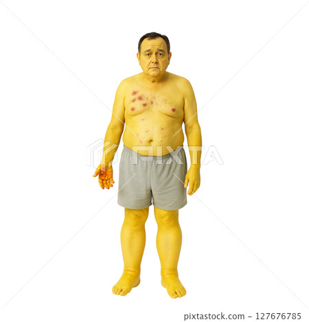 中年男子黃疸水腫醫學模式 | 皮膚病、肝病、醫學教育資料 127676785