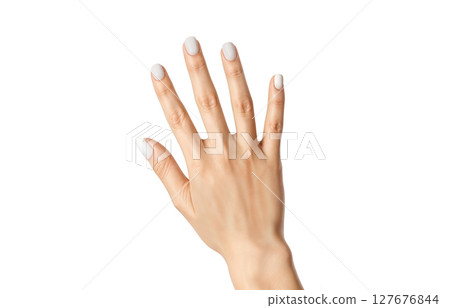 Hand with white round nails manicure, ai generated Hand with white round nails manicure, ai generated 127676844