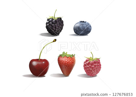 Raspberry, strawberry, blueberry, blackberry, cherry berries standing mockup, isolated Raspberry, strawberry, blueberry, blackberry, cherry berries standing mockup, isolated 127676853
