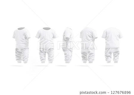 Blank white baby suit t-shirt, pants mockup, different angles views 127676896