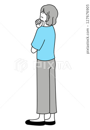 Profile illustration of a young woman looking up at something with a troubled expression Profile illustration of a young woman looking up at something with a troubled expression 127676905