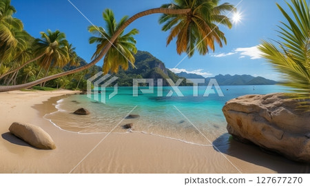 Tropical beach, sunny day, turquoise water 127677270