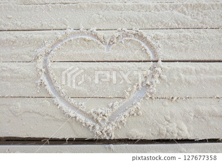 heart drawn on small wood shavings. symbol of love, fidelity and friendship 127677358