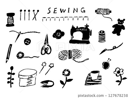 Sewing tools and cute miscellaneous goods icons 127678238
