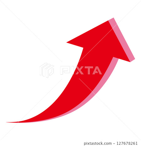 白色背景上向右上升的紅色三維箭頭的插圖 白色背景上向右上升的紅色三維箭頭的插圖 127678261