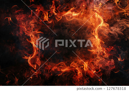 Background of burning flames and black smoke 127678318