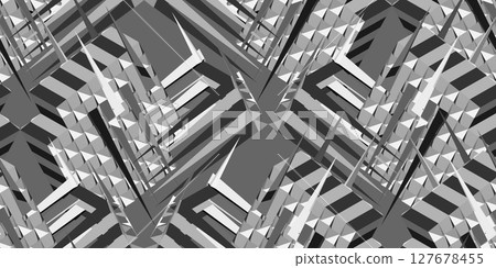 Abstract 3D geometric seamless pattern in black and white. Perfect for modern backgrounds, wallpapers, textiles, web design, and digital projects. Abstract 3D geometric seamless pattern in black and white. Perfect for modern backgrounds, wallpapers, textiles, web design, and digital projects. 127678455
