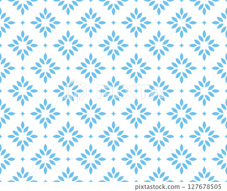 Flower geometric pattern. Seamless vector background. White and blue ornament 127678505