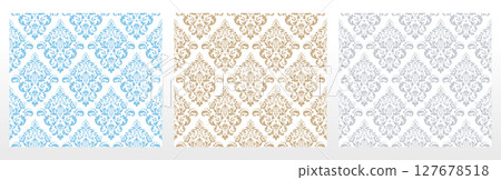 Wallpapers in the style of Baroque.. Set of colored floral ornaments. Seamless vector backgrounds Graphic patterns for fabric, wallpaper, packaging. Ornate Damask flower illustration 127678518