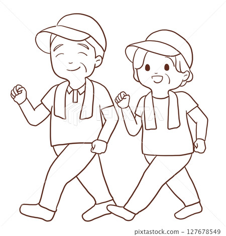 散步的老年夫婦（線條畫） 127678549