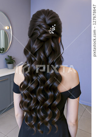 Festive and wedding hairstyles and styling. Light and dark hair 127678647