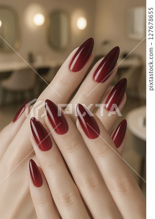 Nail extensions, manicure, nail correction, hands in the foreground, gel polishes. Nail extensions, manicure, nail correction, hands in the foreground, gel polishes. 127678655
